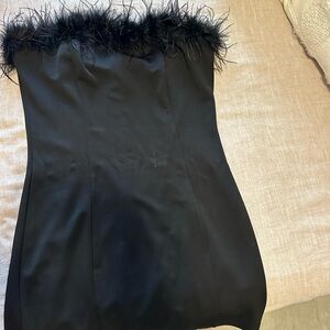 Better Be Black Strapless Dress with Feather Detail